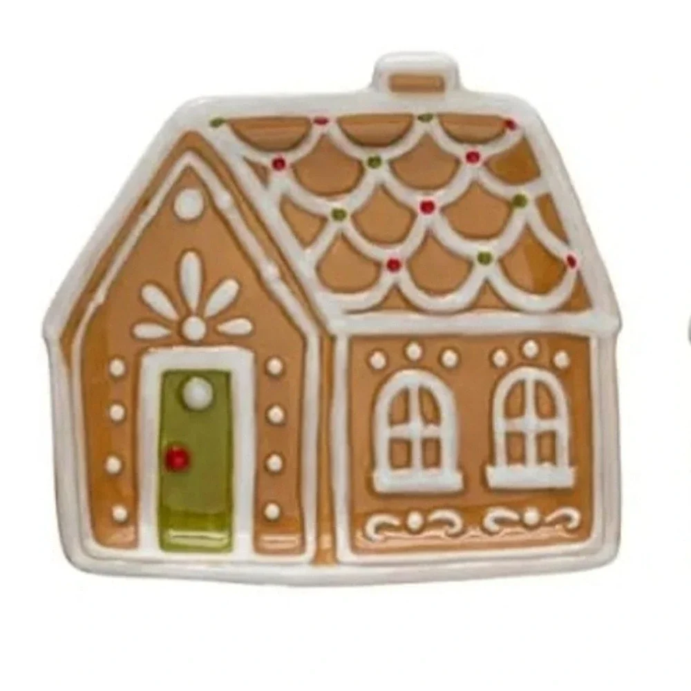 Creative Co-Op Ceramic Gingerbread House Holiday Plate Spoon Rest Trinket Dish